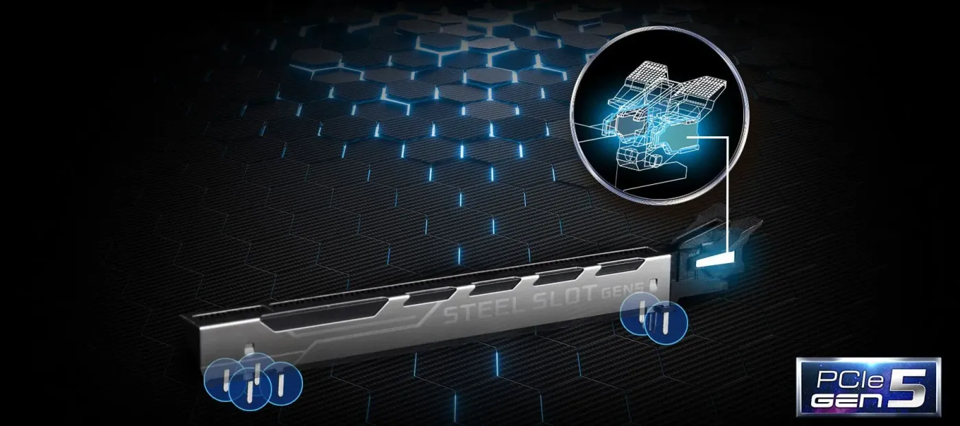Reinforced Steel Slot [PCIe 5.0 Version] for securely mounting heavy graphics cards