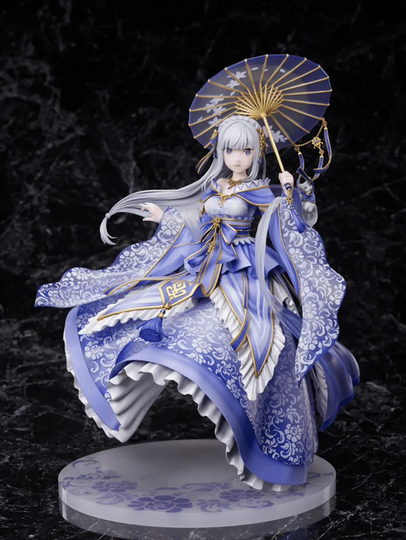 Emilia 1/7 scale figure from Re:ZERO wearing a purple floral hanfu