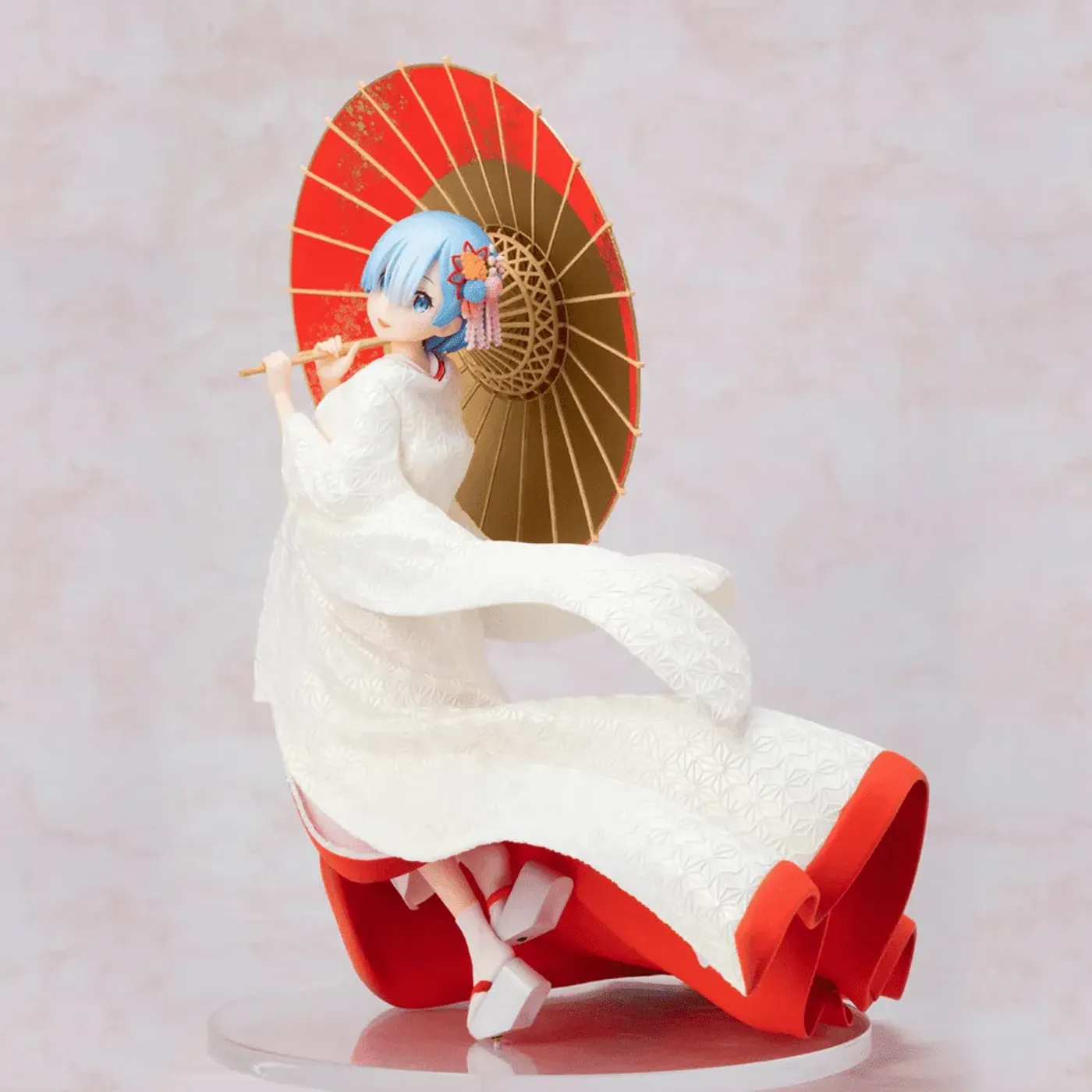 Rem Shiromuku 1/7 scale figure shown from the side with her vermilion umbrella