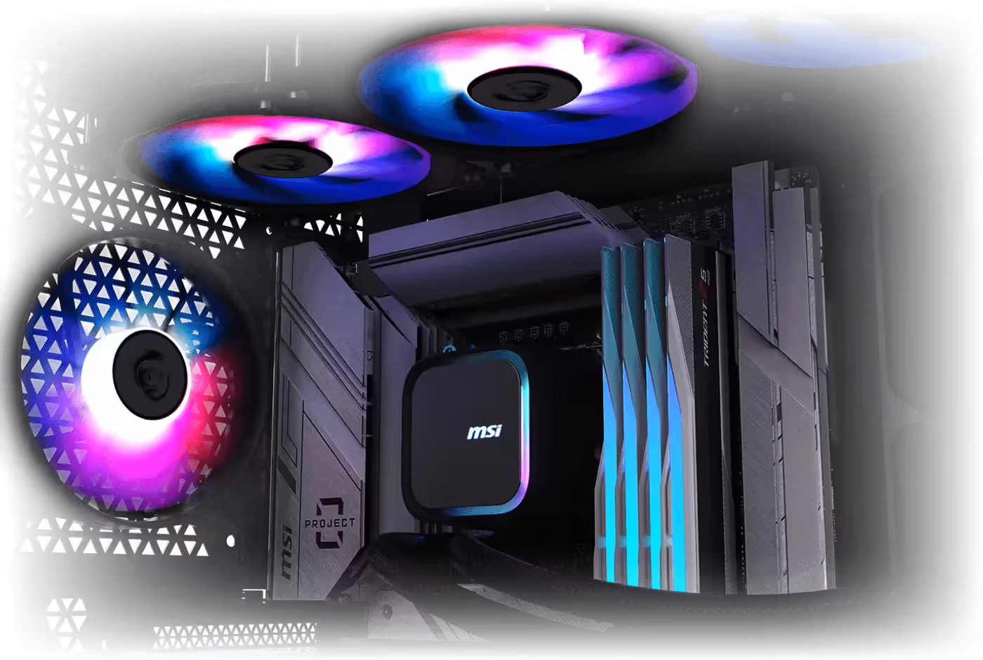 Vibrant RGB lighting on the MSI MAG Coreliquid A13 cooler
