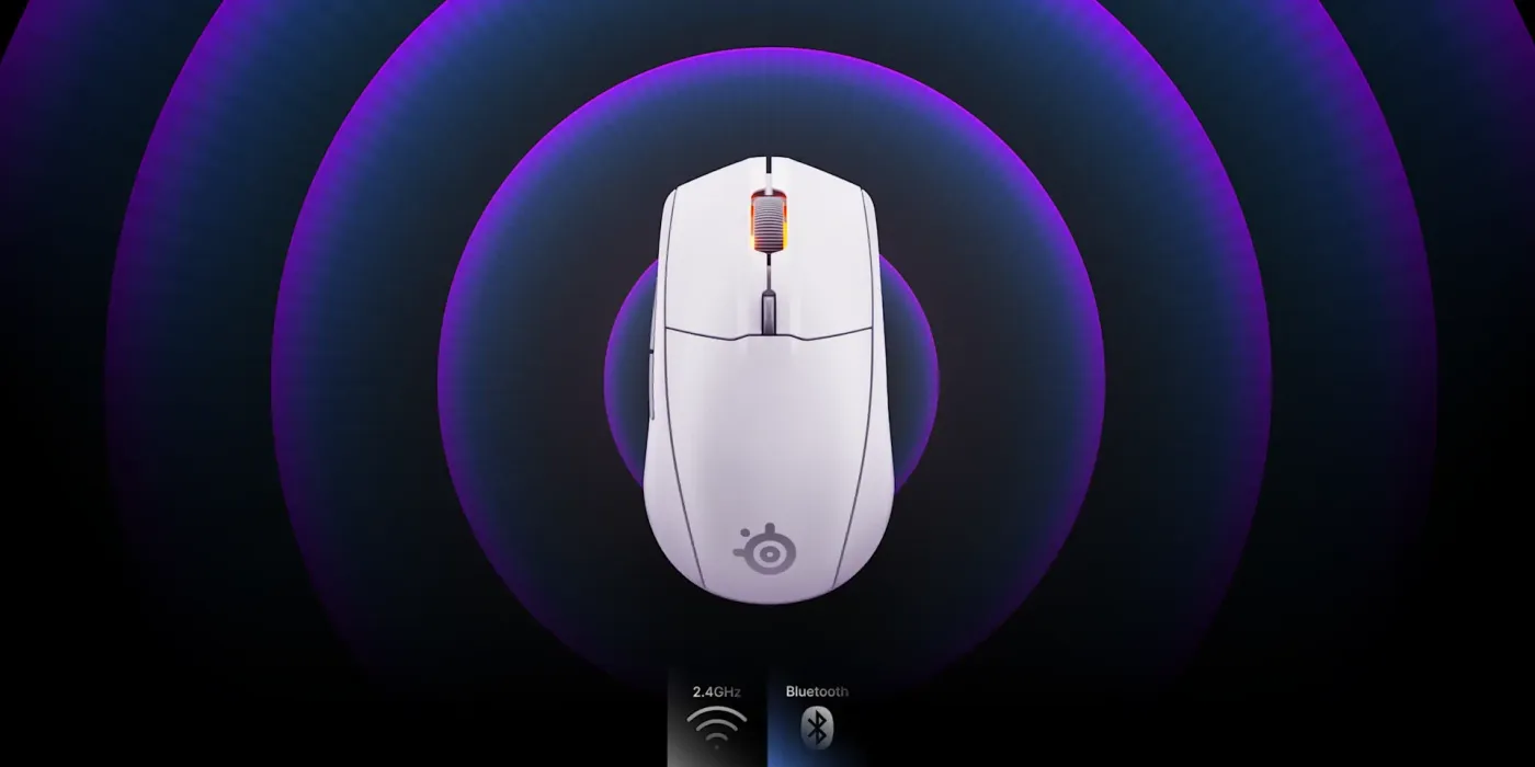 Image illustrating the dual wireless connectivity options: 2.4GHz USB dongle and Bluetooth.