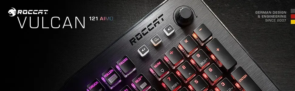 Close-up of ROCCAT Vulcan 121 AIMO Mechanical Gaming Keyboard in Black