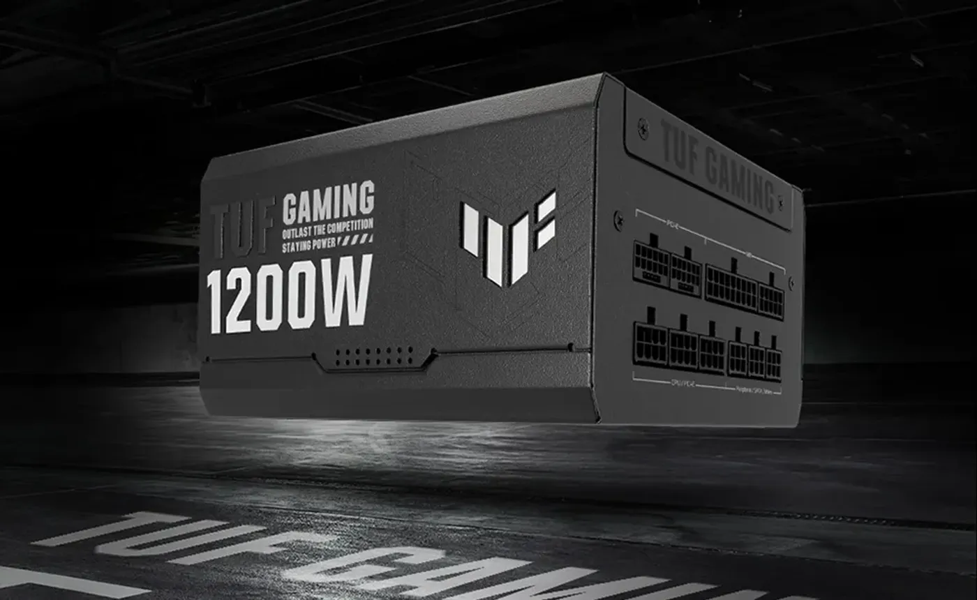 ASUS TUF 1200W Gold PSU showing rugged construction