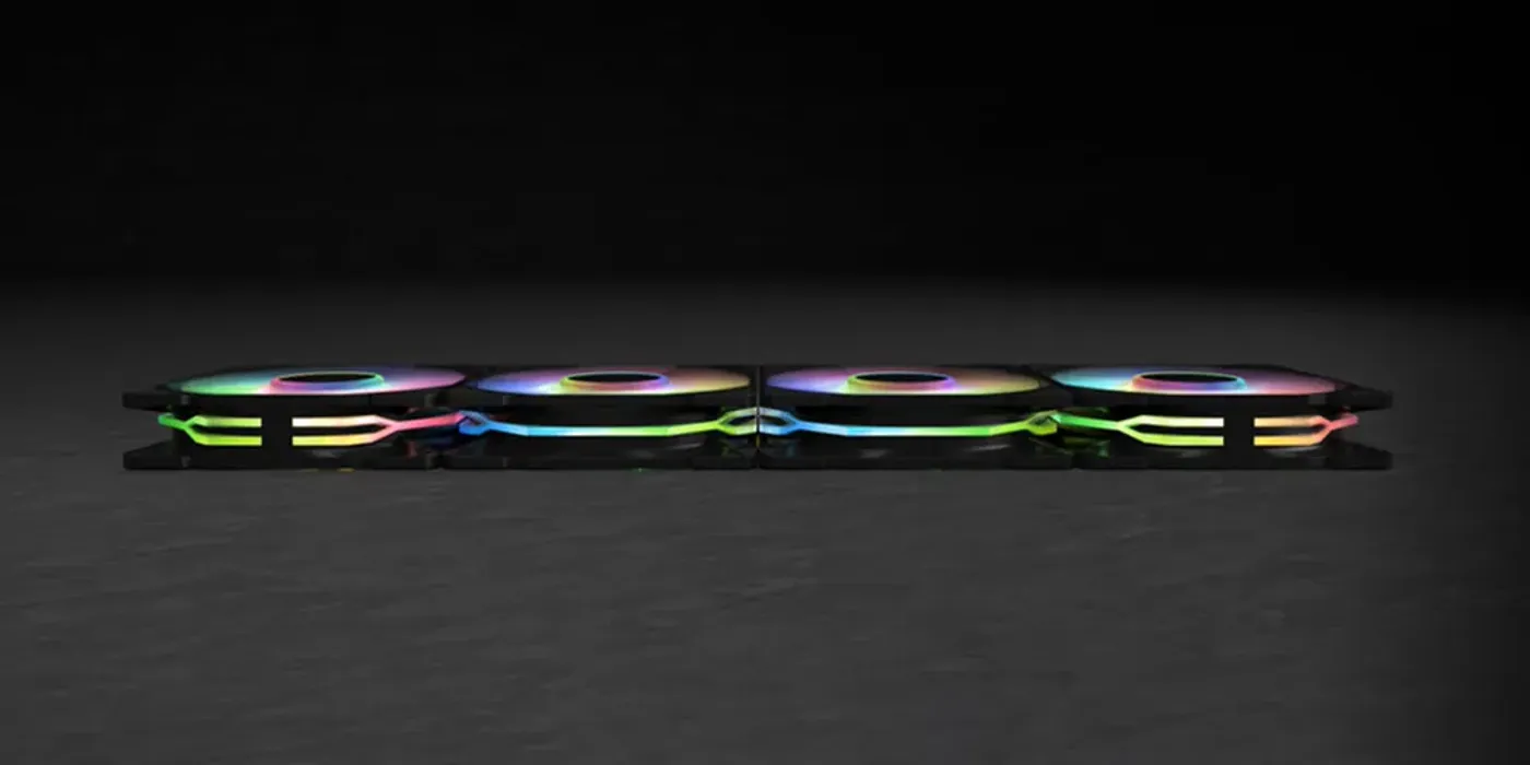 Fan showing dual-side lighting patterns for versatile visual displays
