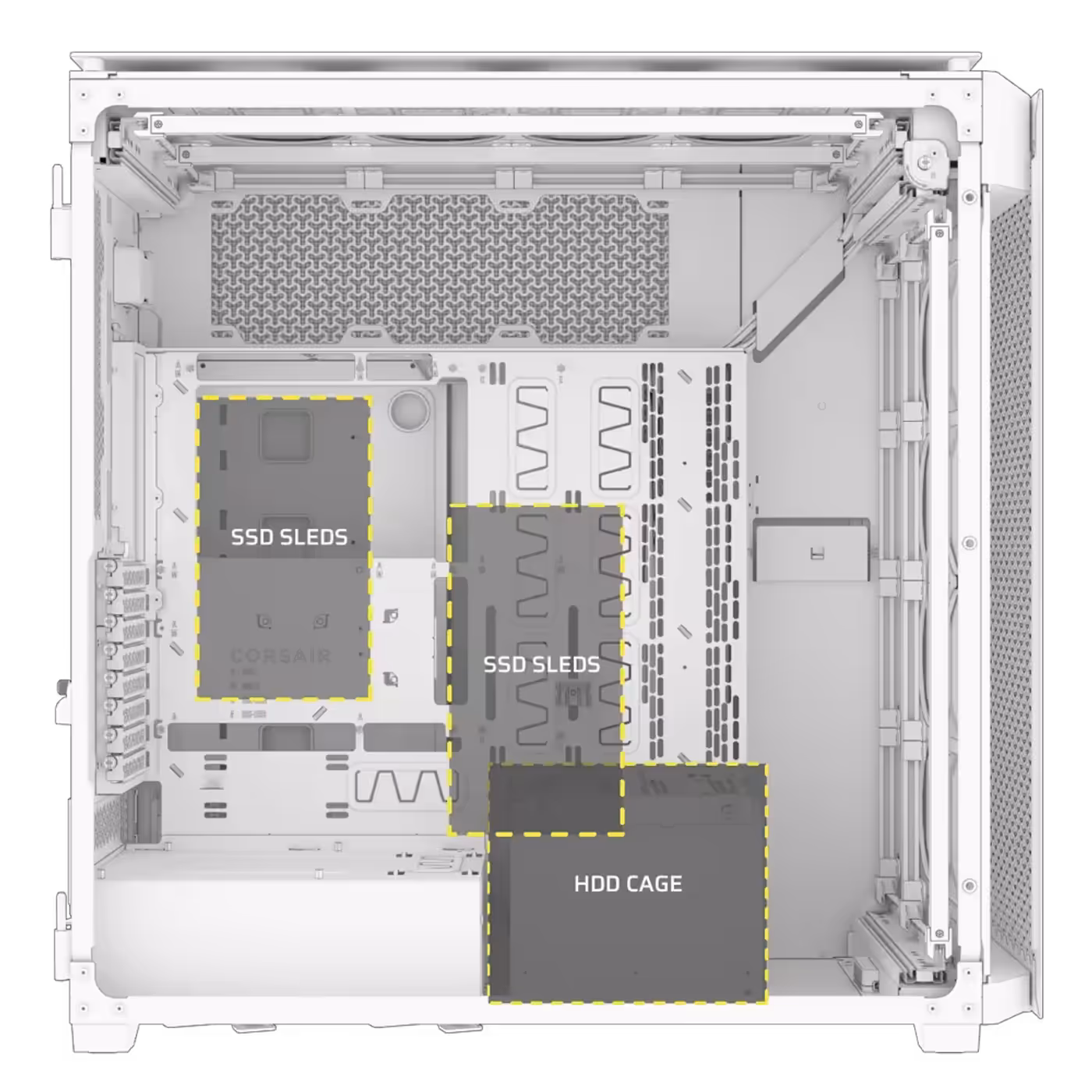 9000D internal storage area with HDD and SSD mounting locations