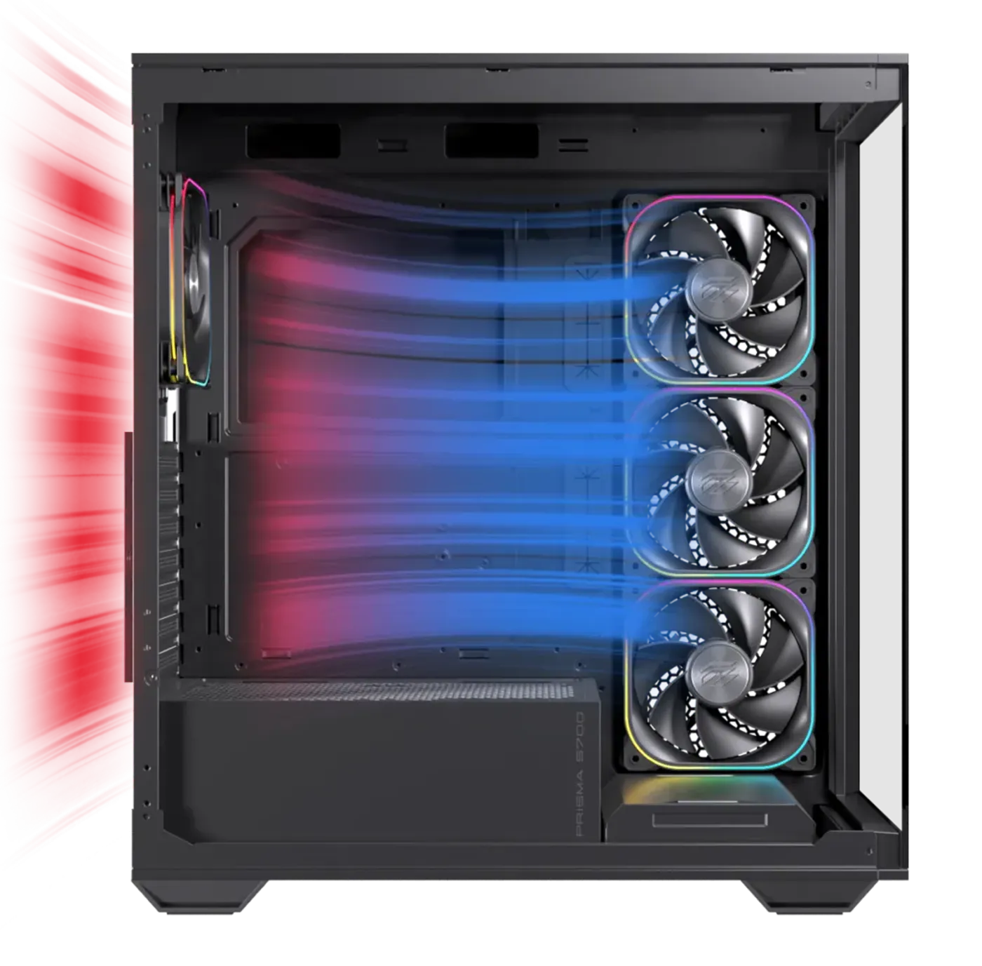 Diagram showing optimized cooling and advanced airflow pattern in the S700 case.