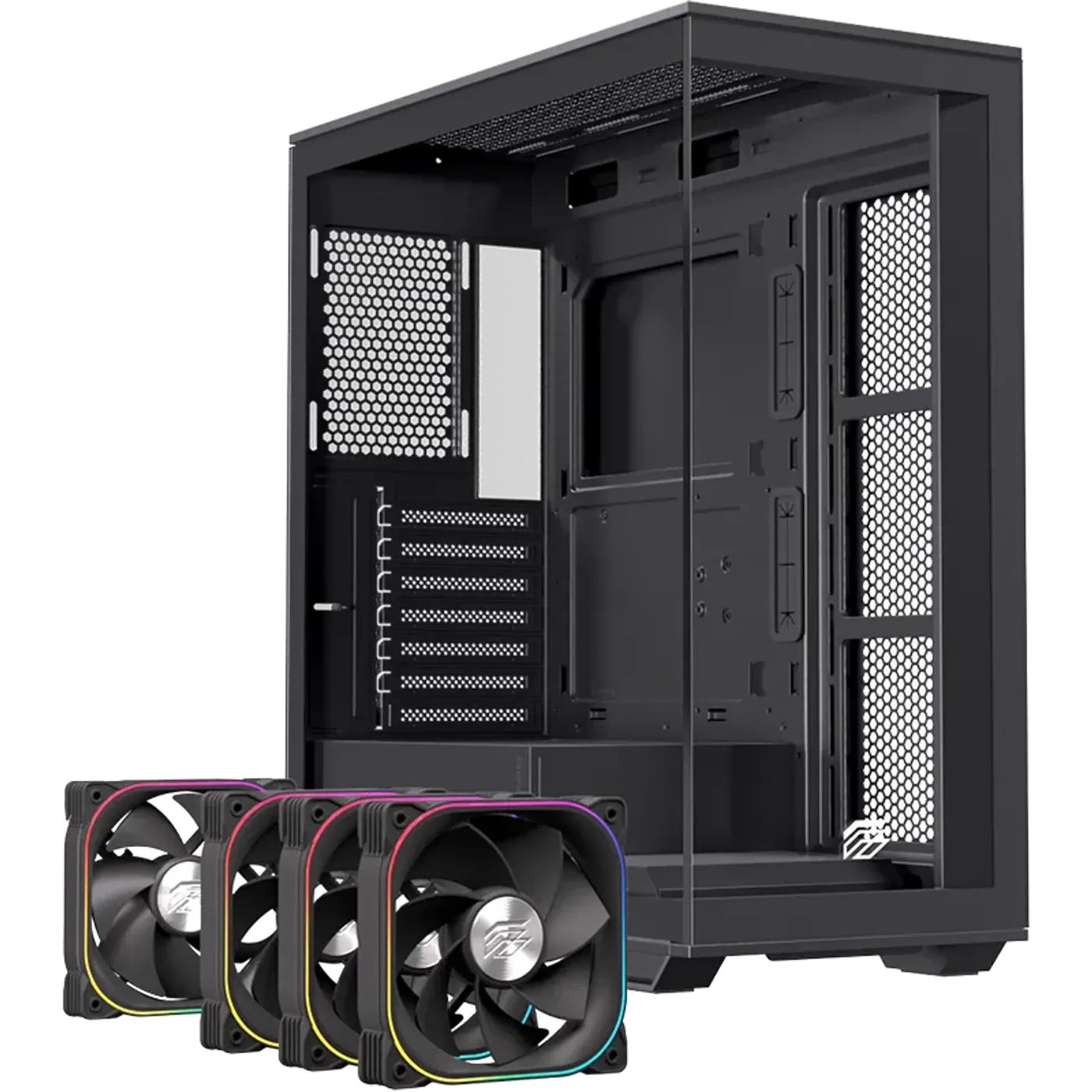 S700 case showing 3 side RGB fans and 1 rear RGB fan.