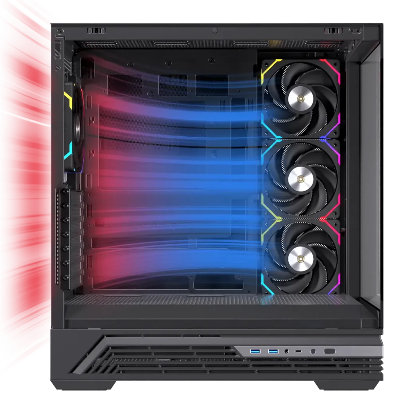 Diagram showing the internal airflow path and fan mounting points within the S800 chassis.