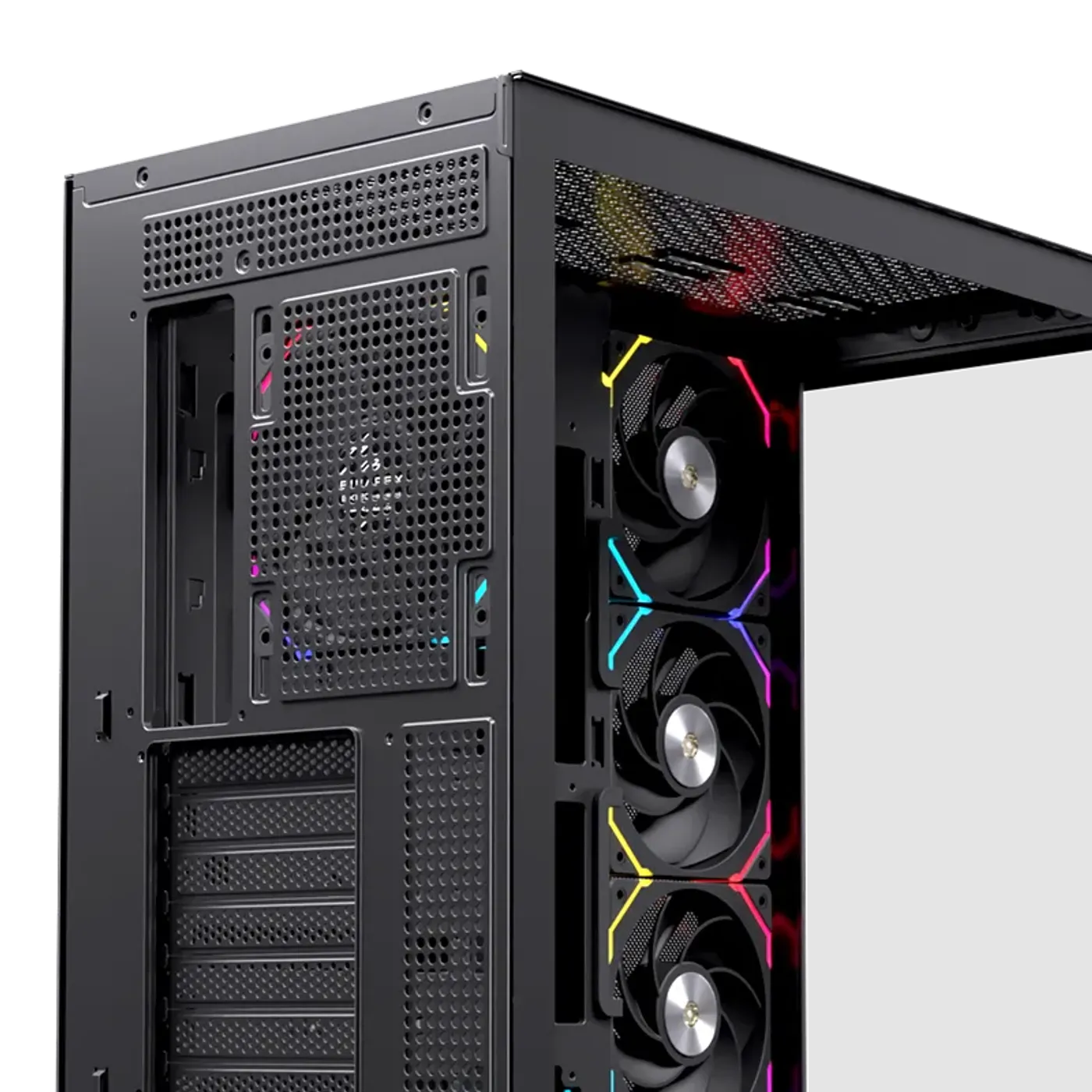 Image showing the tool-free snap-fit tempered glass side panel removed from the PC case.