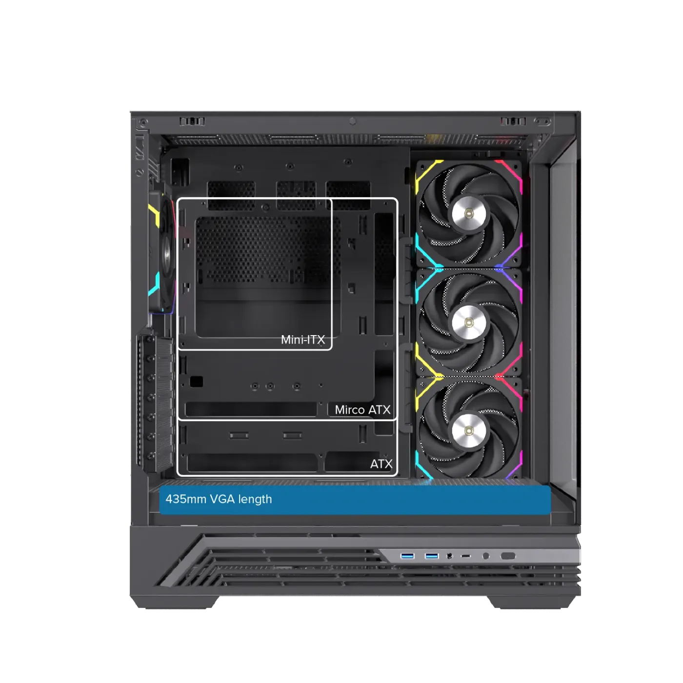 Diagram showing the maximum component sizes supported by the S800 case interior.