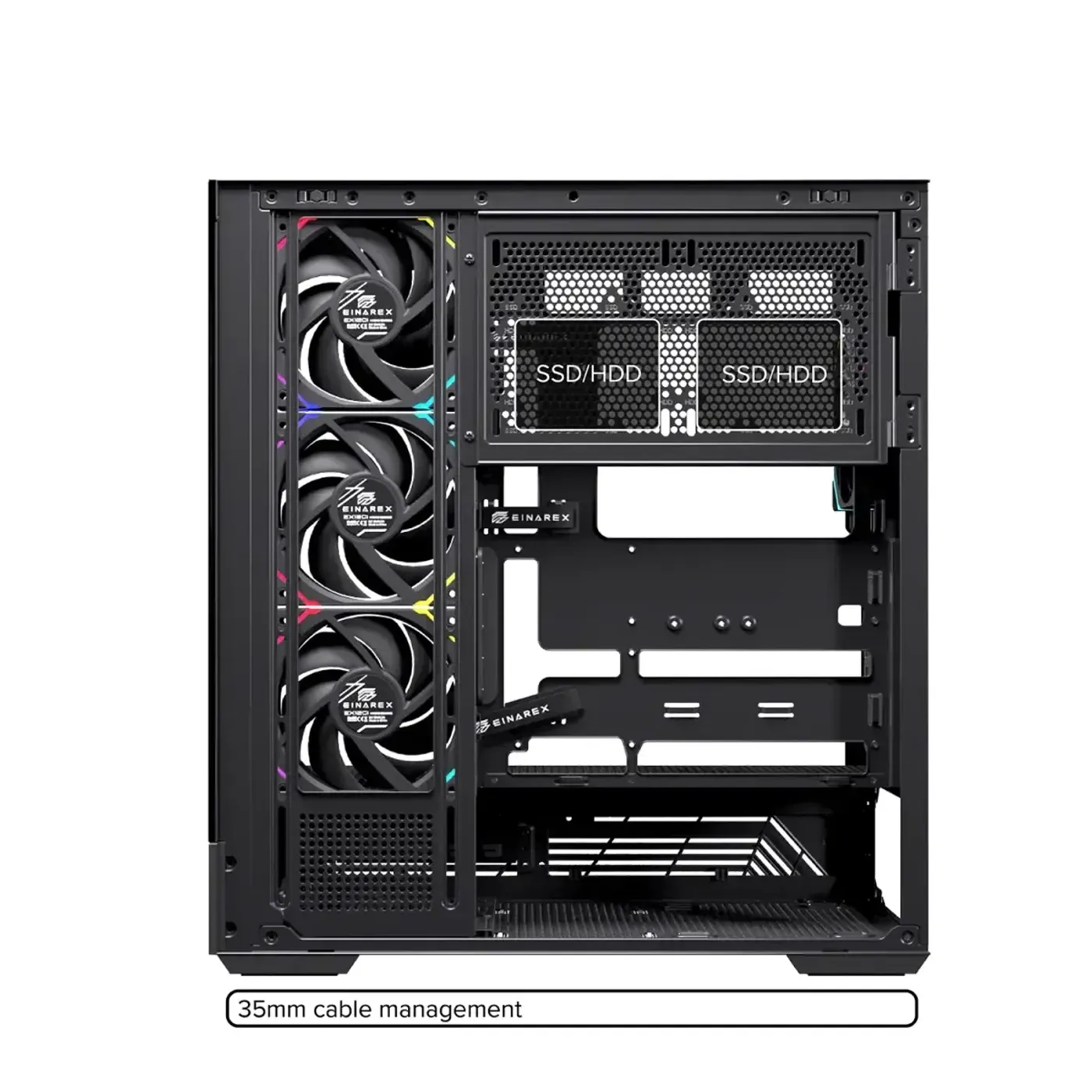 Diagram showing the mounting locations for 2.5 inch and 3.5 inch storage drives within the PC case.