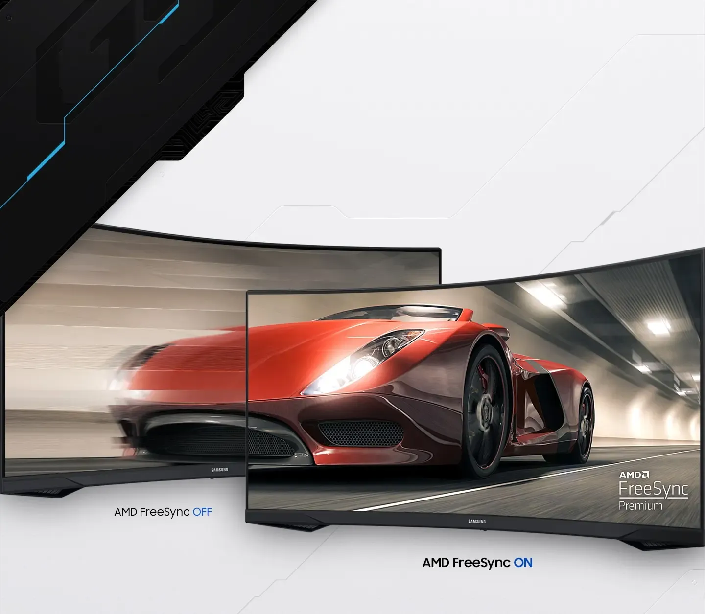 AMD FreeSync Premium technology on Samsung Odyssey gaming monitor ensuring smooth gameplay