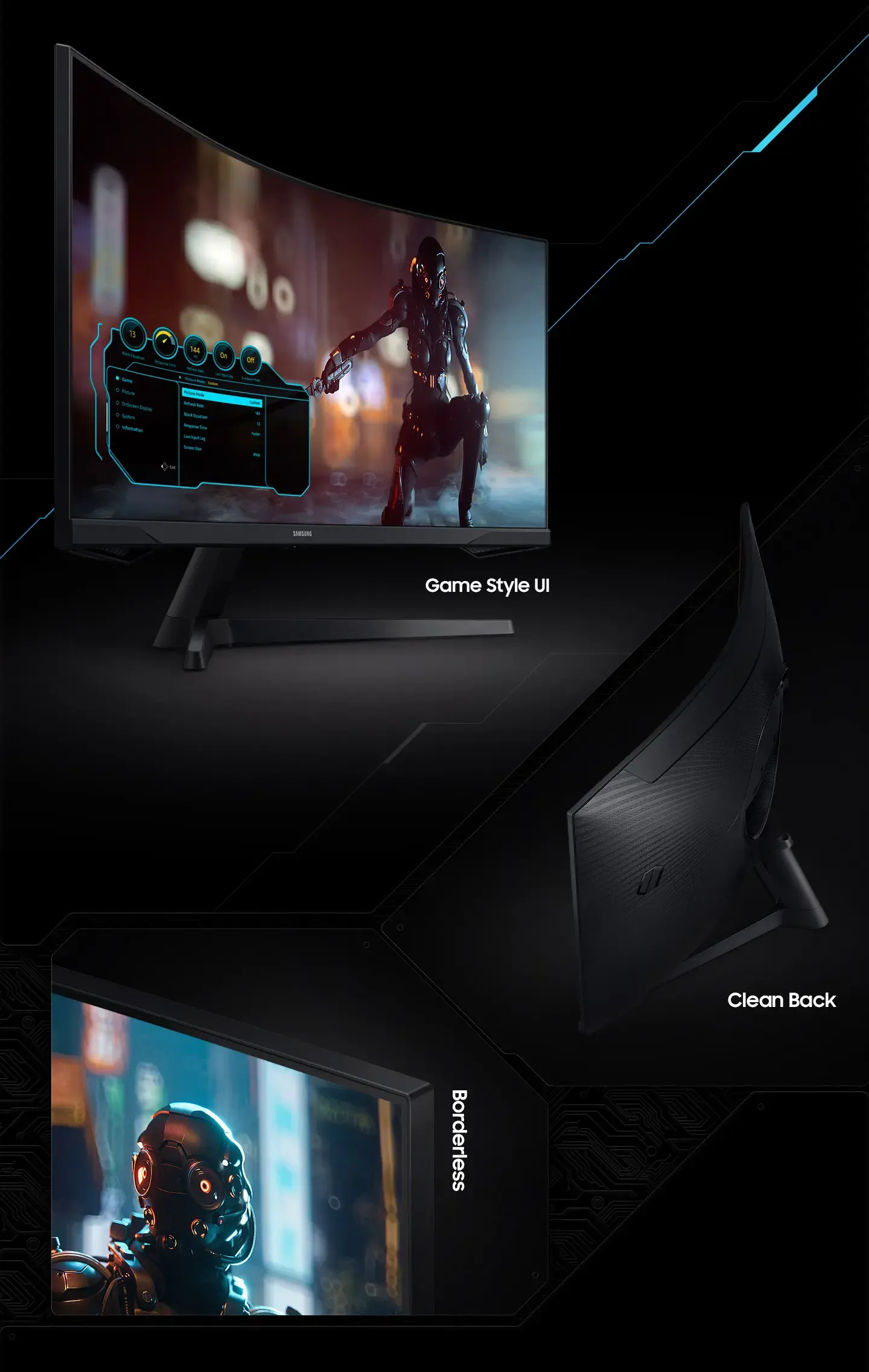 Futuristic design of Samsung Odyssey curved gaming monitor with sleek aesthetics