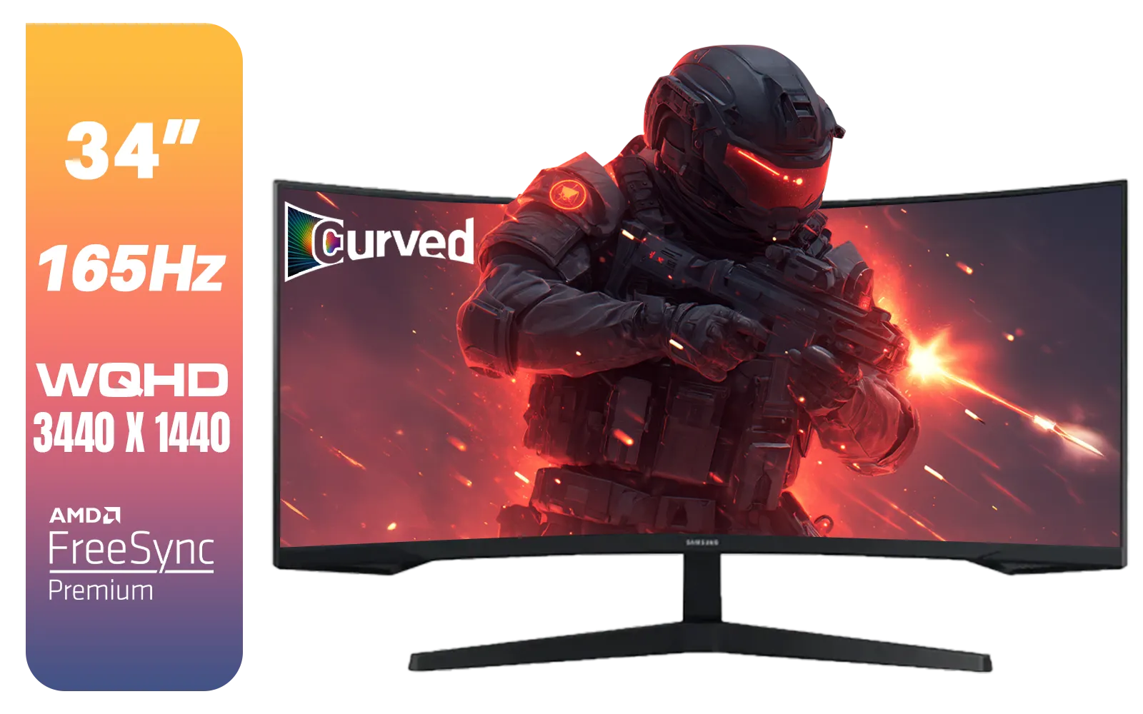 Samsung Odyssey G55T 34" Ultra WQHD (3440 x 1440) 165Hz Curved Gaming Monitor / AMD FreeSync Premium / 165Hz Refresh Rate / 1ms Response Time / 1000R Curved Display / Futuristic Design / LC34G55TWWRXEN
