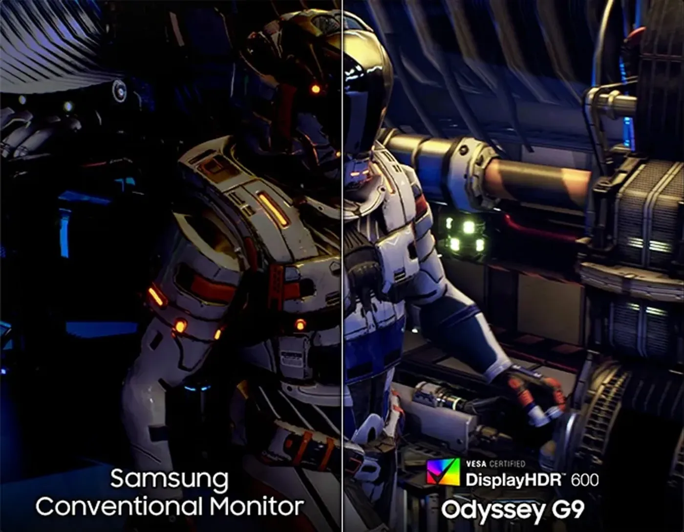 Samsung Odyssey G9 displaying detailed shadows and high contrast HDR visuals