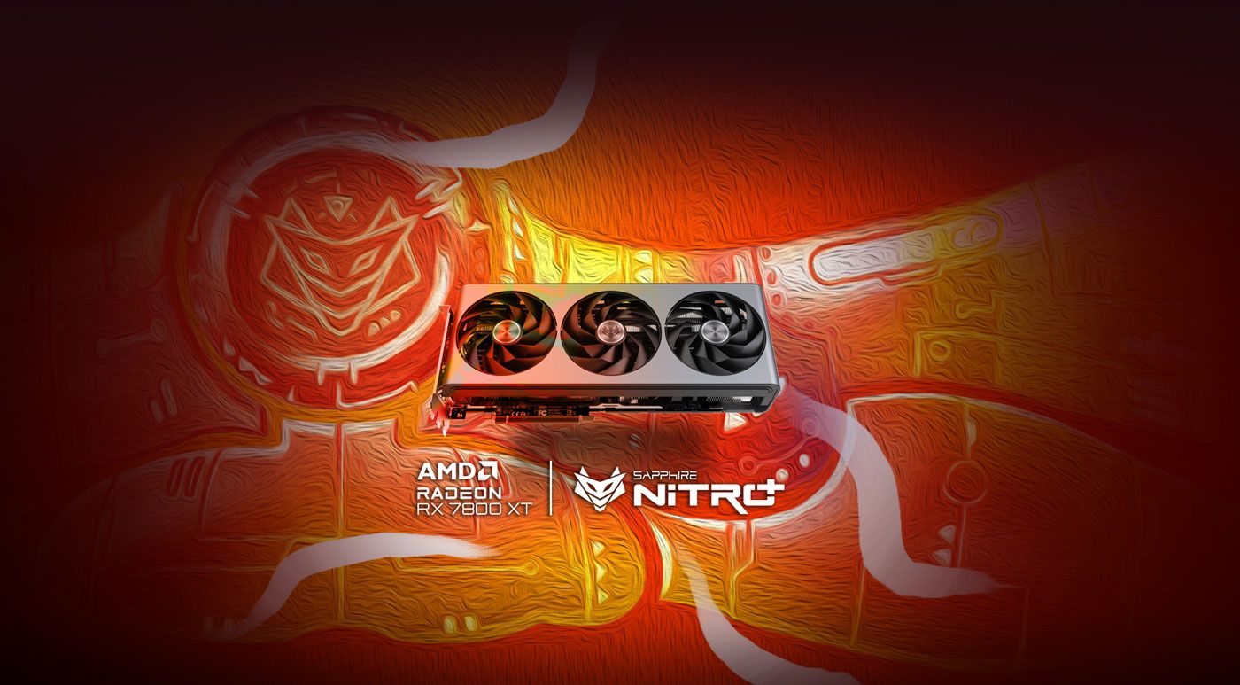 Sapphire Nitro AMD Radeon RX 7800 XT graphics card overview display