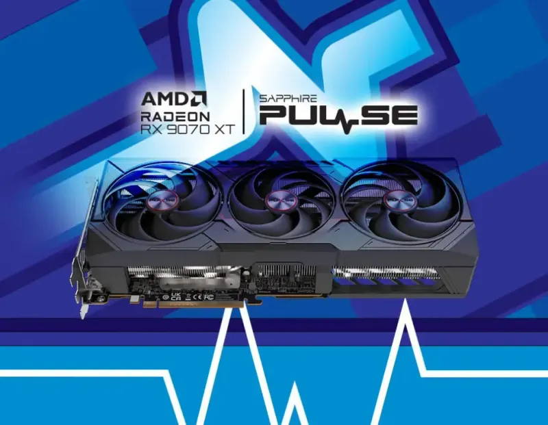 SAPPHIRE PULSE AMD Radeon RX 9070 XT Graphics Card Front View with