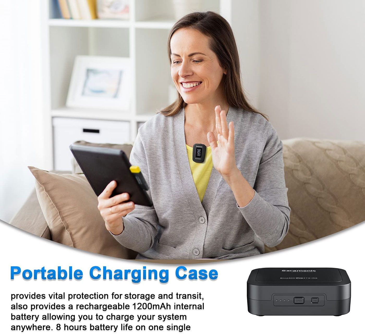 Saramonic Blink500 Pro B3 receiver with its 3.5mm headphone output and accessories