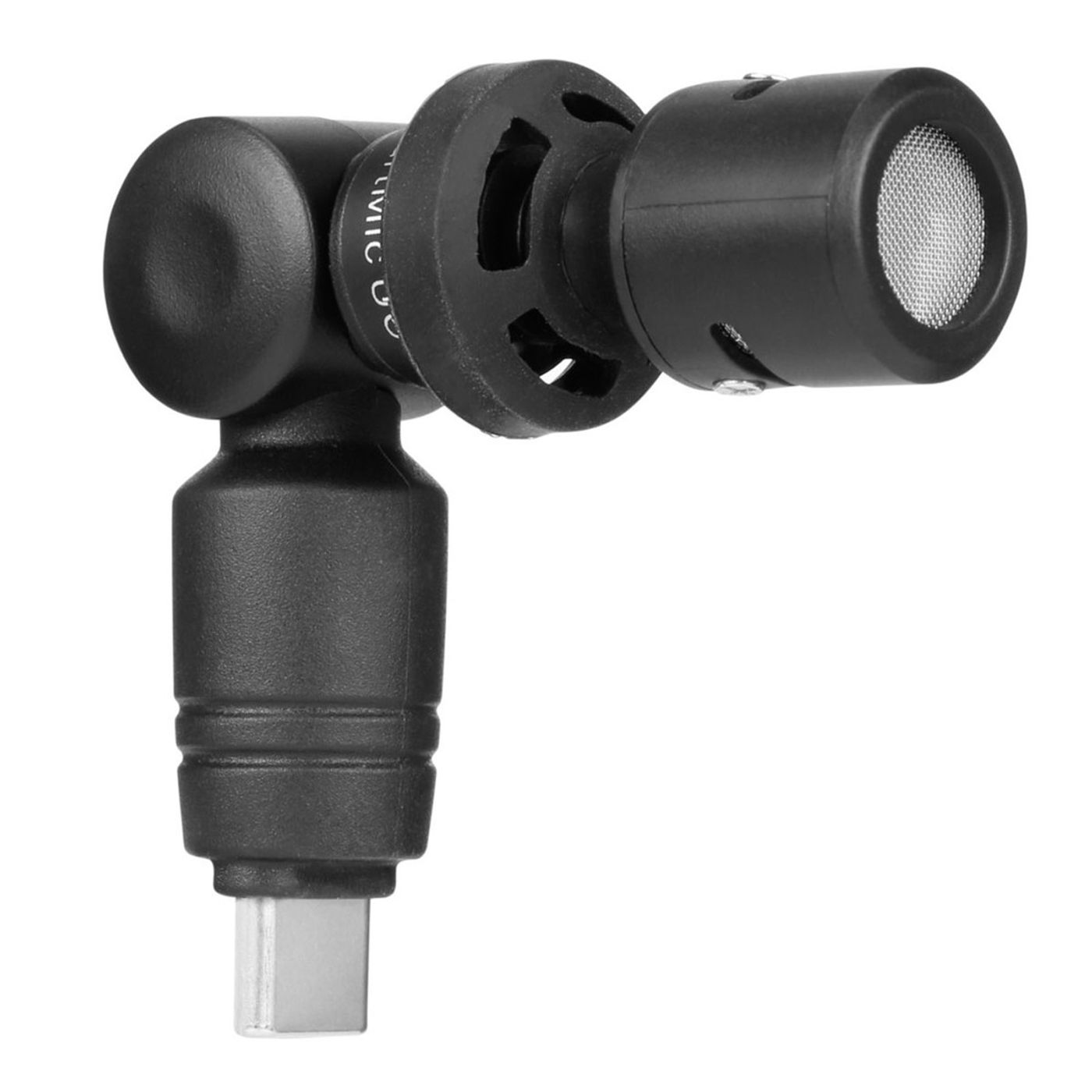 Saramonic SmartMic UC Mini microphone plugged into the USB-C port of a smartphone