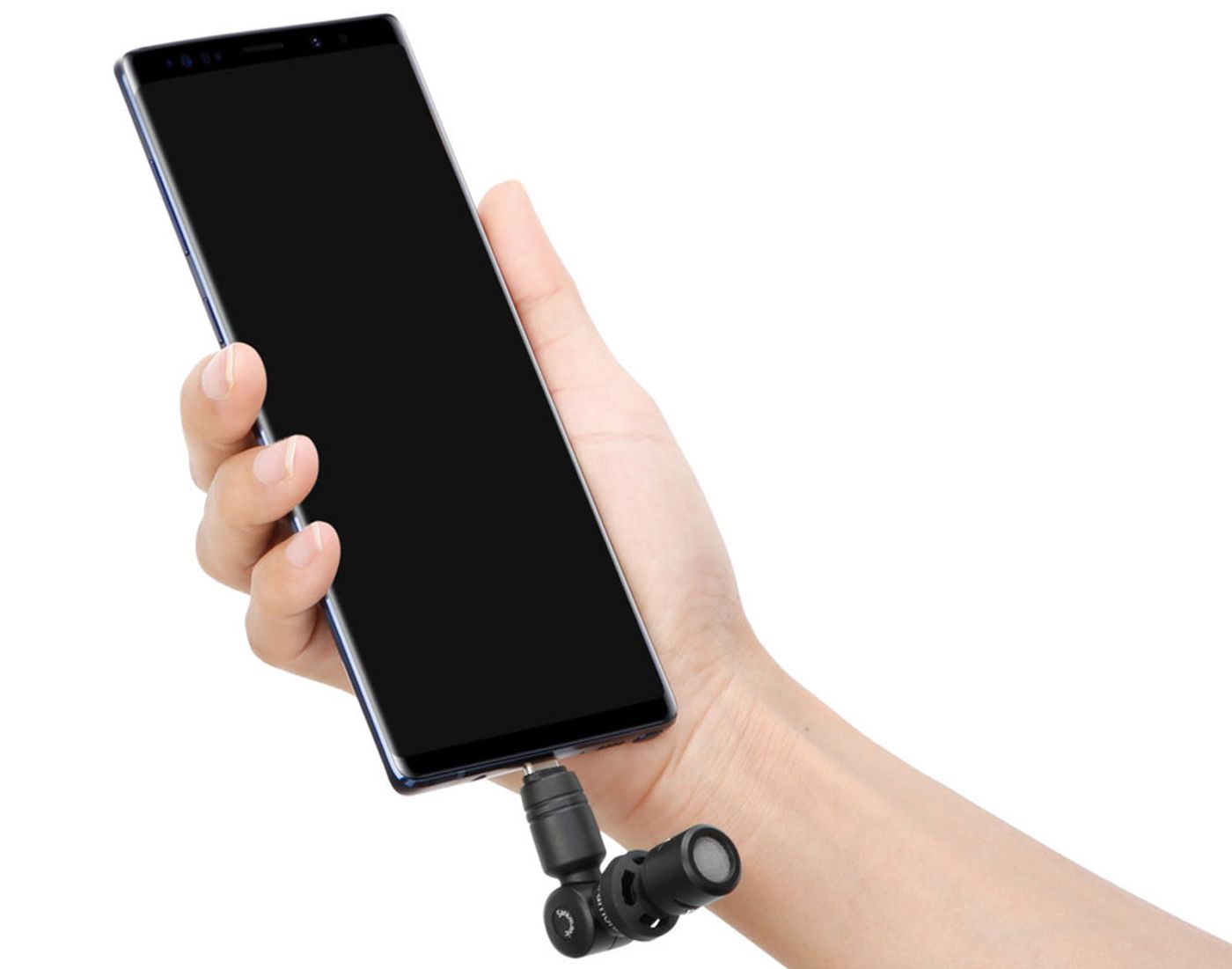 Close-up of the SmartMic UC Mini swivel capsule and built-in shock mount