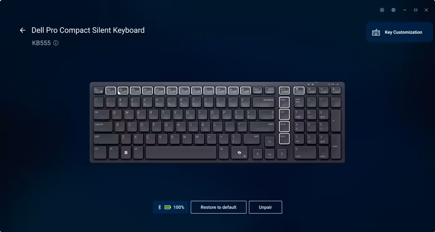 Dell Pro compact silent keyboard KB555 integrated with peripheral management software