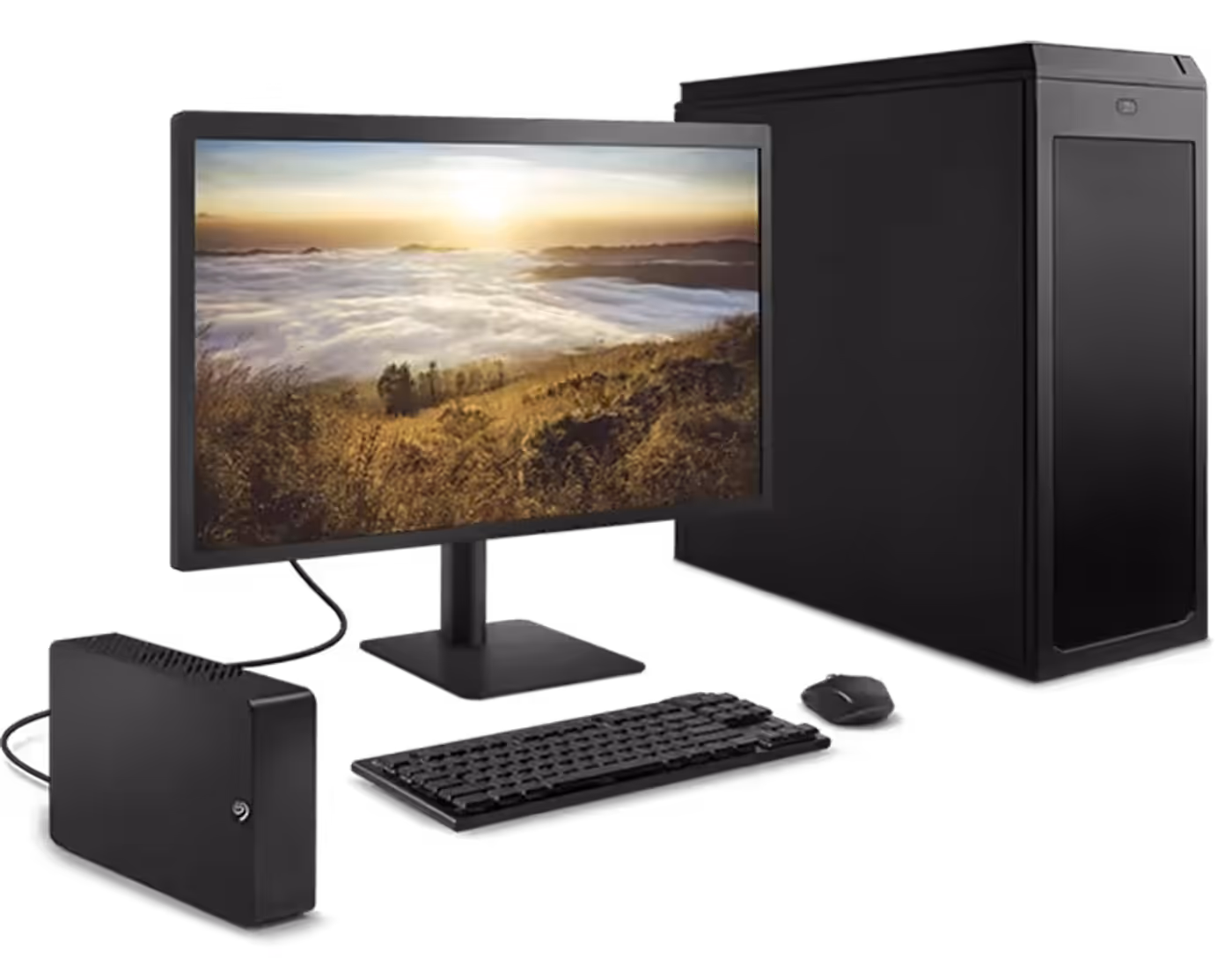 Seagate Expansion Desktop Drive 16TB showing USB 3.0 plug-and-play connectivity