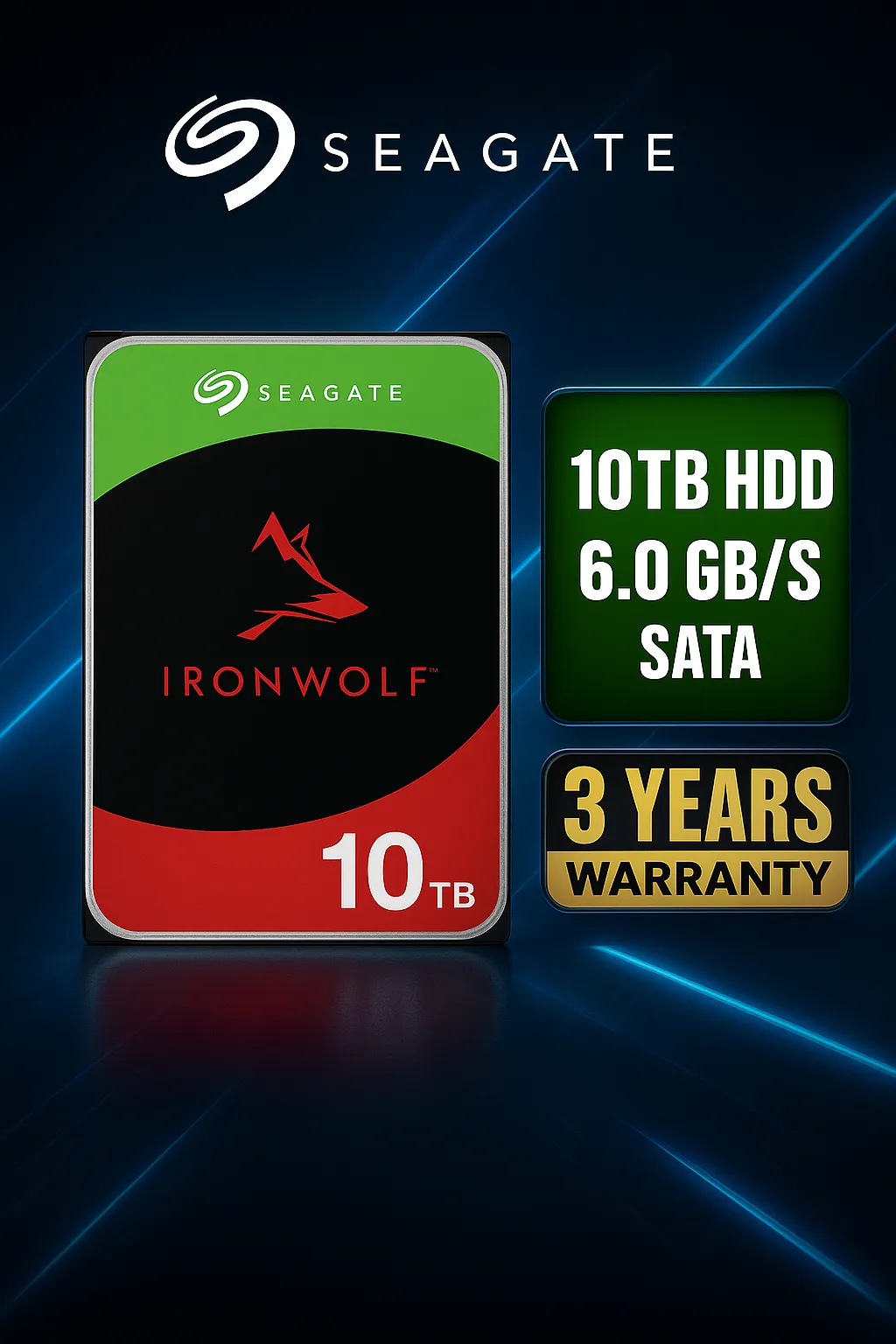 Seagate IronWolf 10TB ST10000VN000 NAS HDD — 7200 RPM, 256MB | Evetech