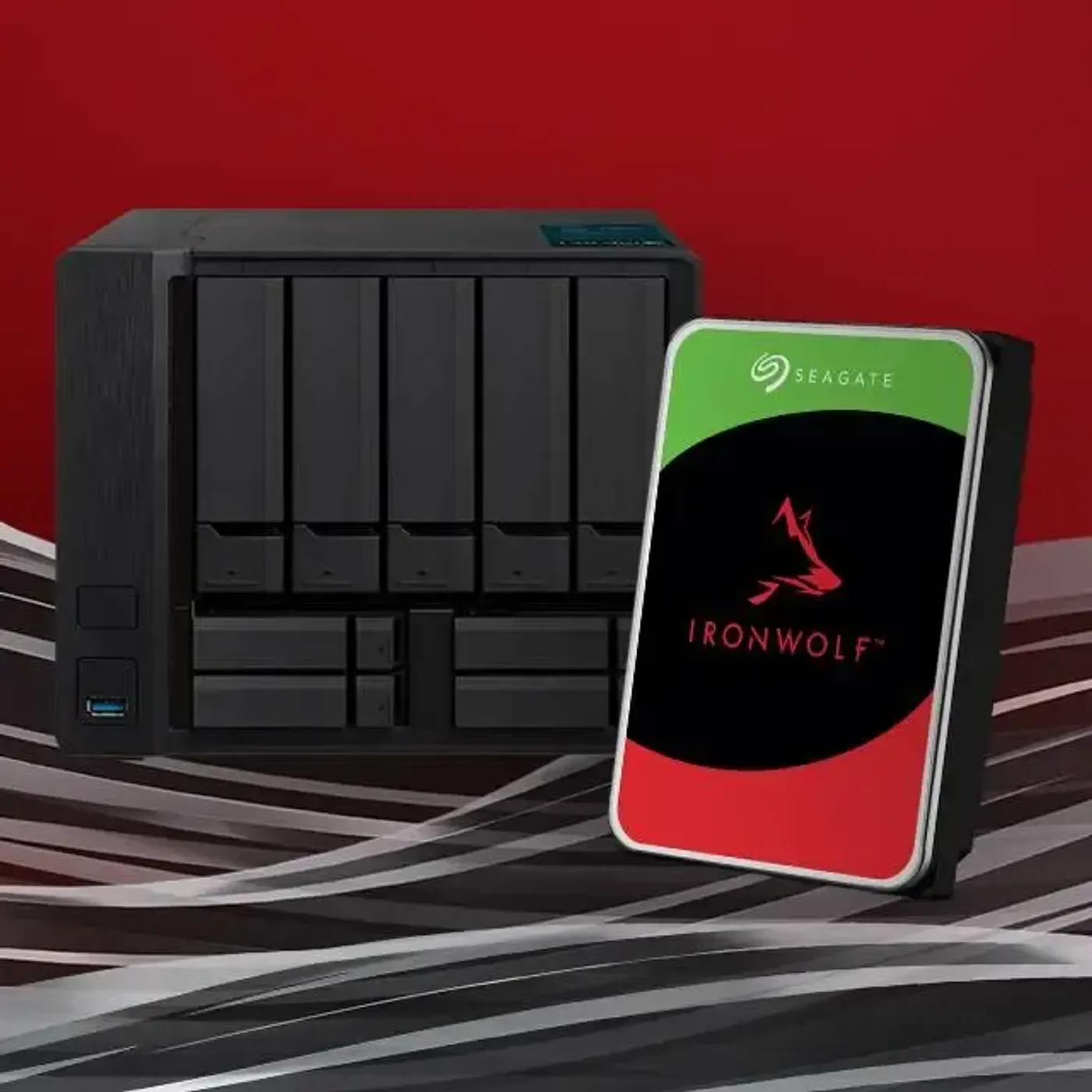 Seagate IronWolf 2TB NAS hard drive shown from the top