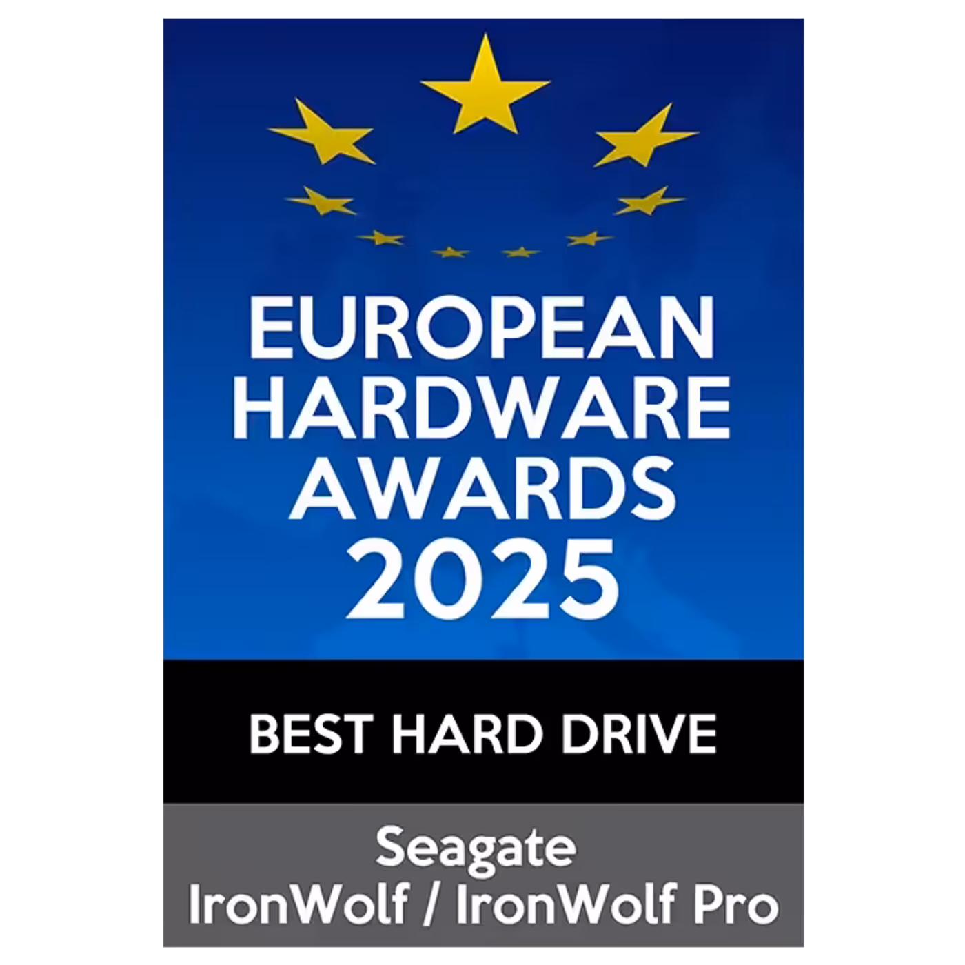 European Hardware Award 2025 winner badge for Seagate IronWolf