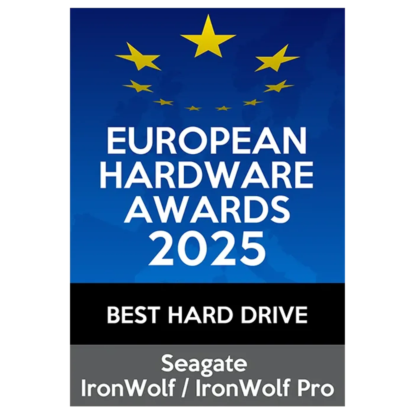 European Hardware Award 2025 winner badge for Seagate IronWolf