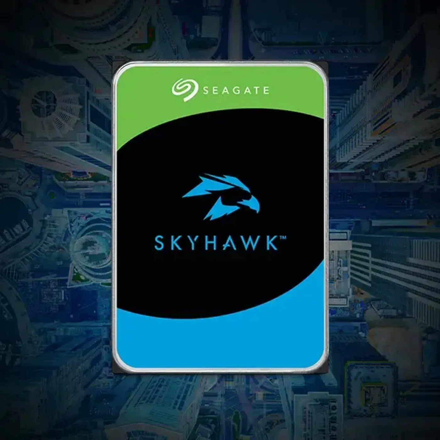 SATA connector and drive label detail on the Seagate SkyHawk 2TB hard drive