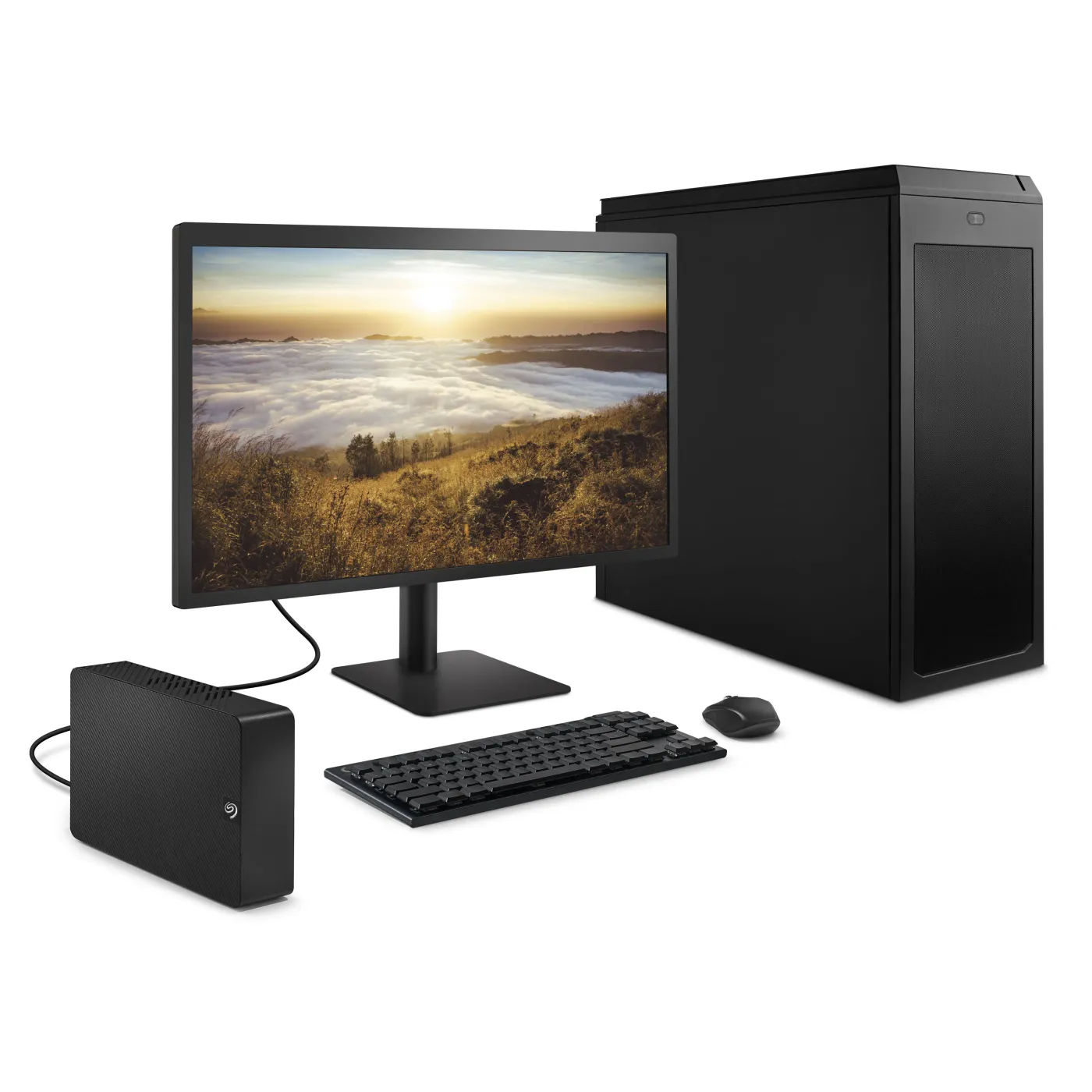 Seagate Expansion Desktop hard drive with plug-and-play USB 3.0 connection for Windows and Mac systems