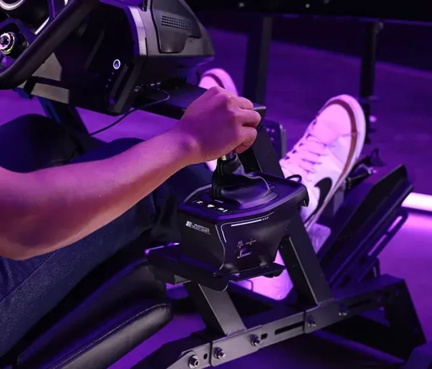 Premium sim racing shifter and handbrake module with high-end materials and advanced adjustability