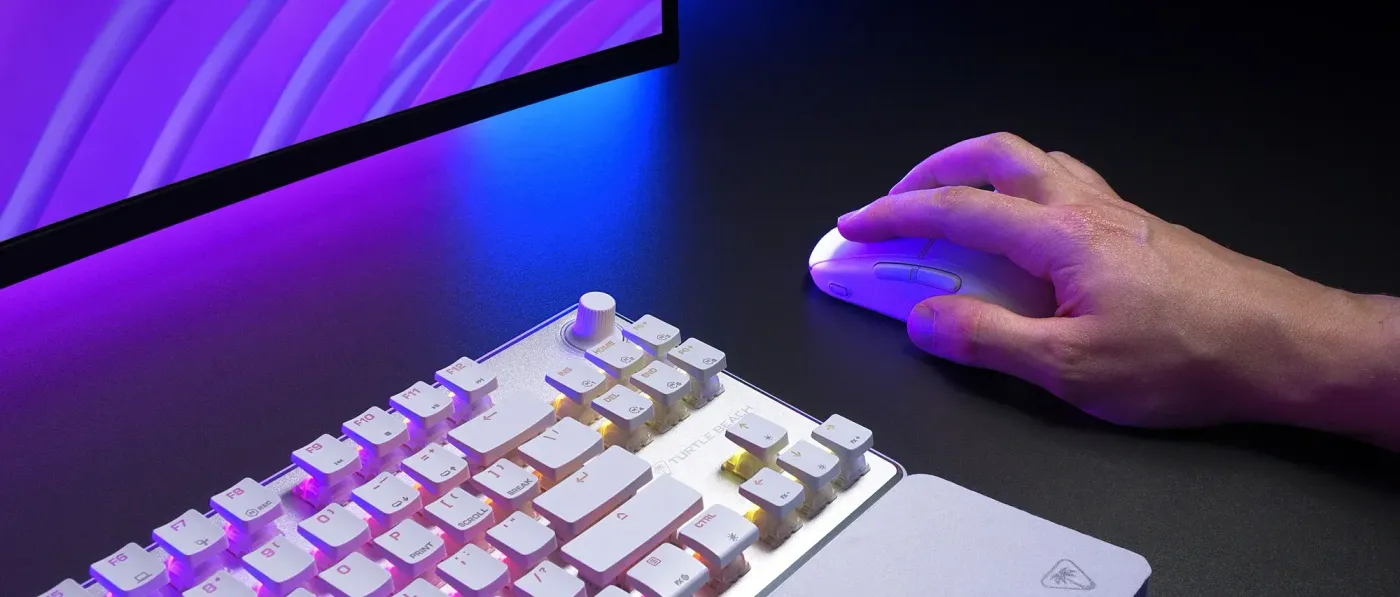 Close-up of a hand using the Burst II Air wireless gaming mouse featuring 26K DPI and 47g weight