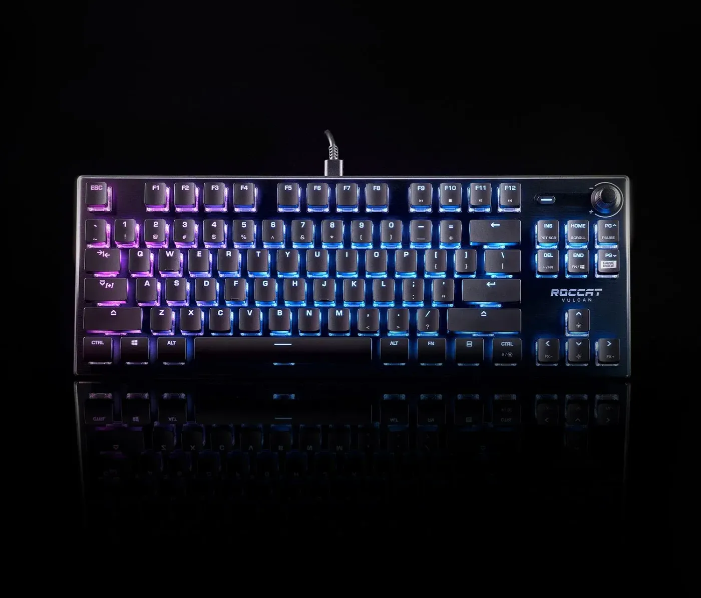 Sleek gaming keyboard featuring compact design and customizable RGB backlighting