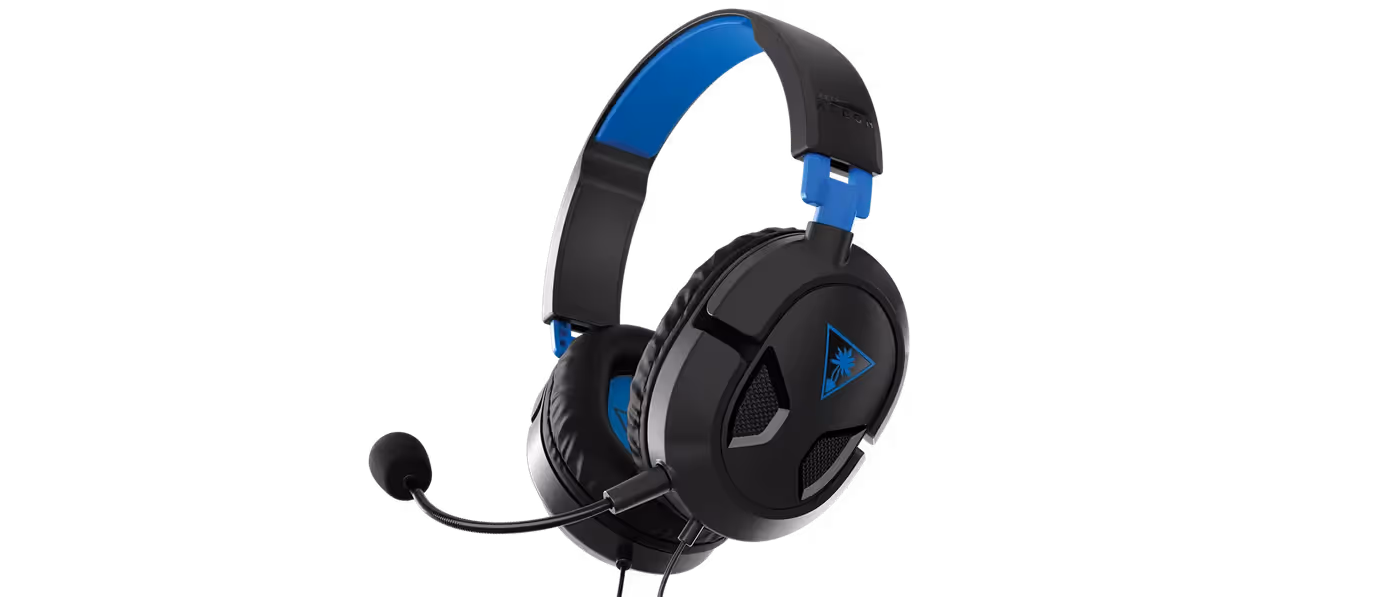 Black and blue Recon 50 gaming headset with detachable microphone and cushioned ear cups