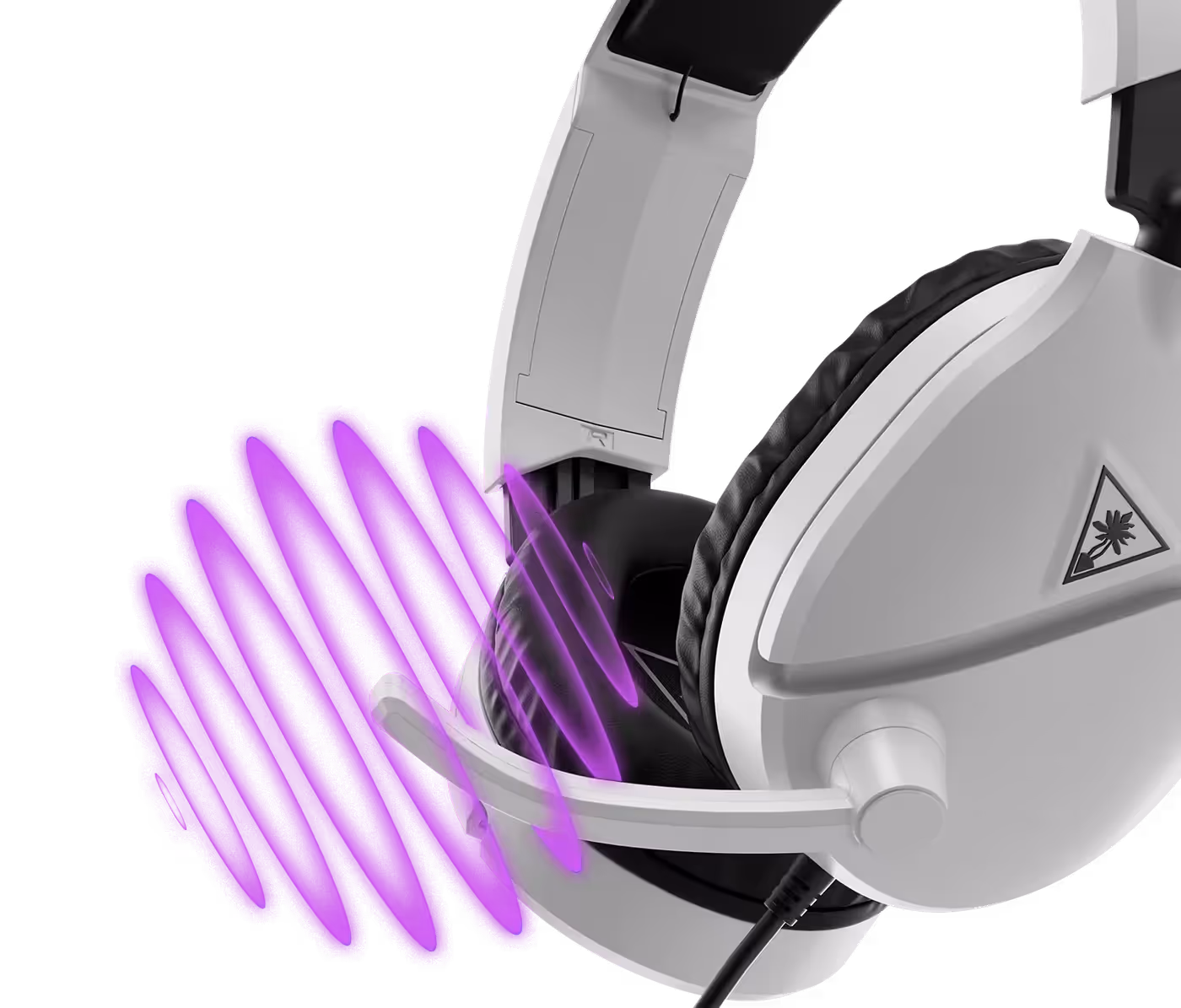 Close-up of Recon 70 headset showing flip-to-mute microphone design