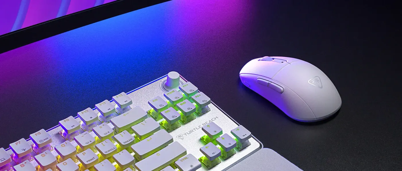 Burst II Air mouse displayed with its dual wireless 2.4GHz and Bluetooth connectivity options
