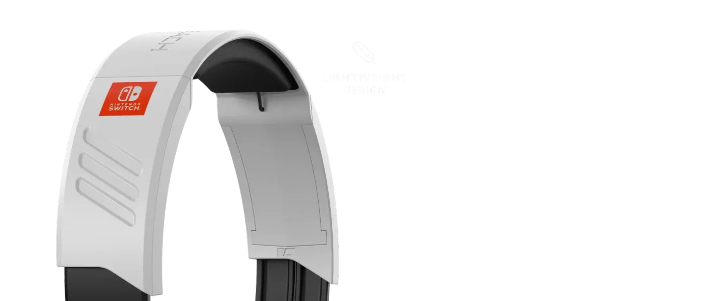 Lightweight white gaming headset with padded headband and cushioned ear pads for extended gaming sessions