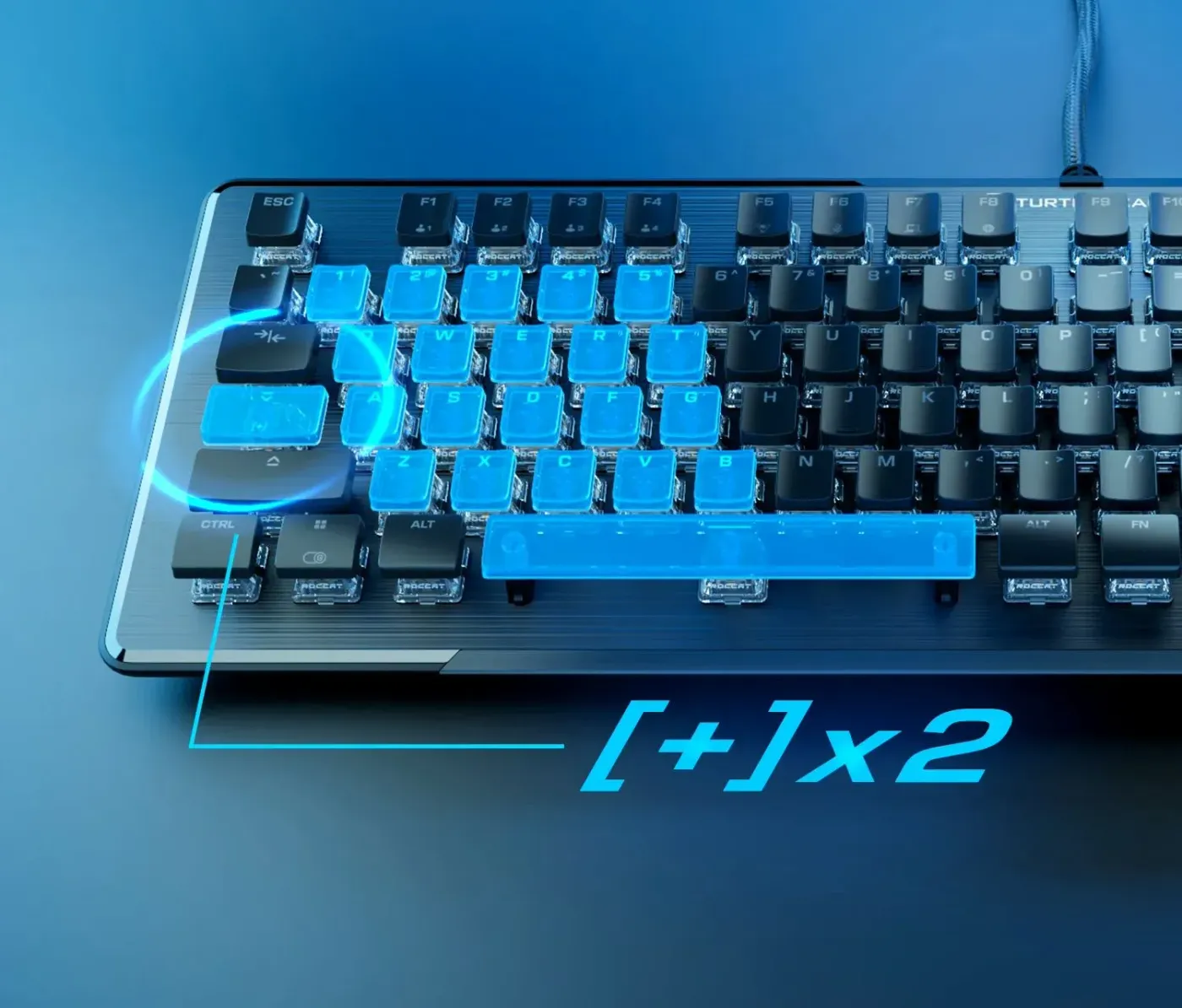 Gaming keyboard with Easy-Shift technology highlighted on keys