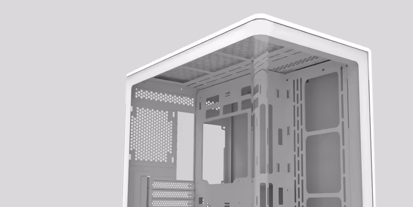 Elite 600 case with its tempered glass side panel revealing internal components