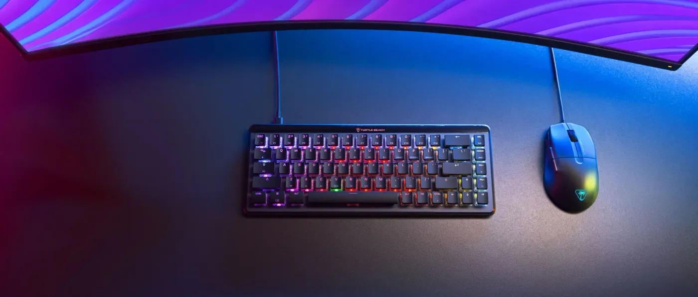 Gaming setup featuring the RGB lighting effects on the Pure SEL mouse and keyboard