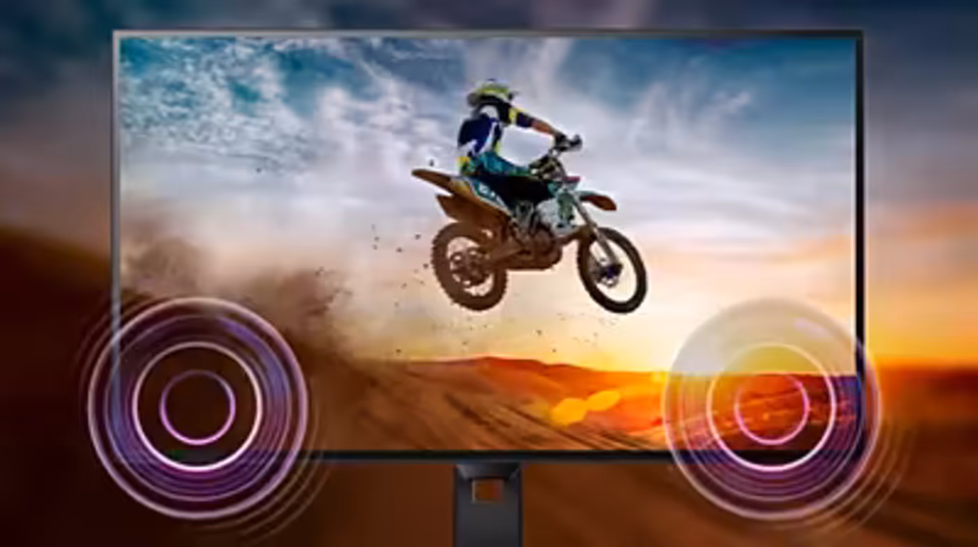 Monitor with integrated high-quality stereo speakers for multimedia playback