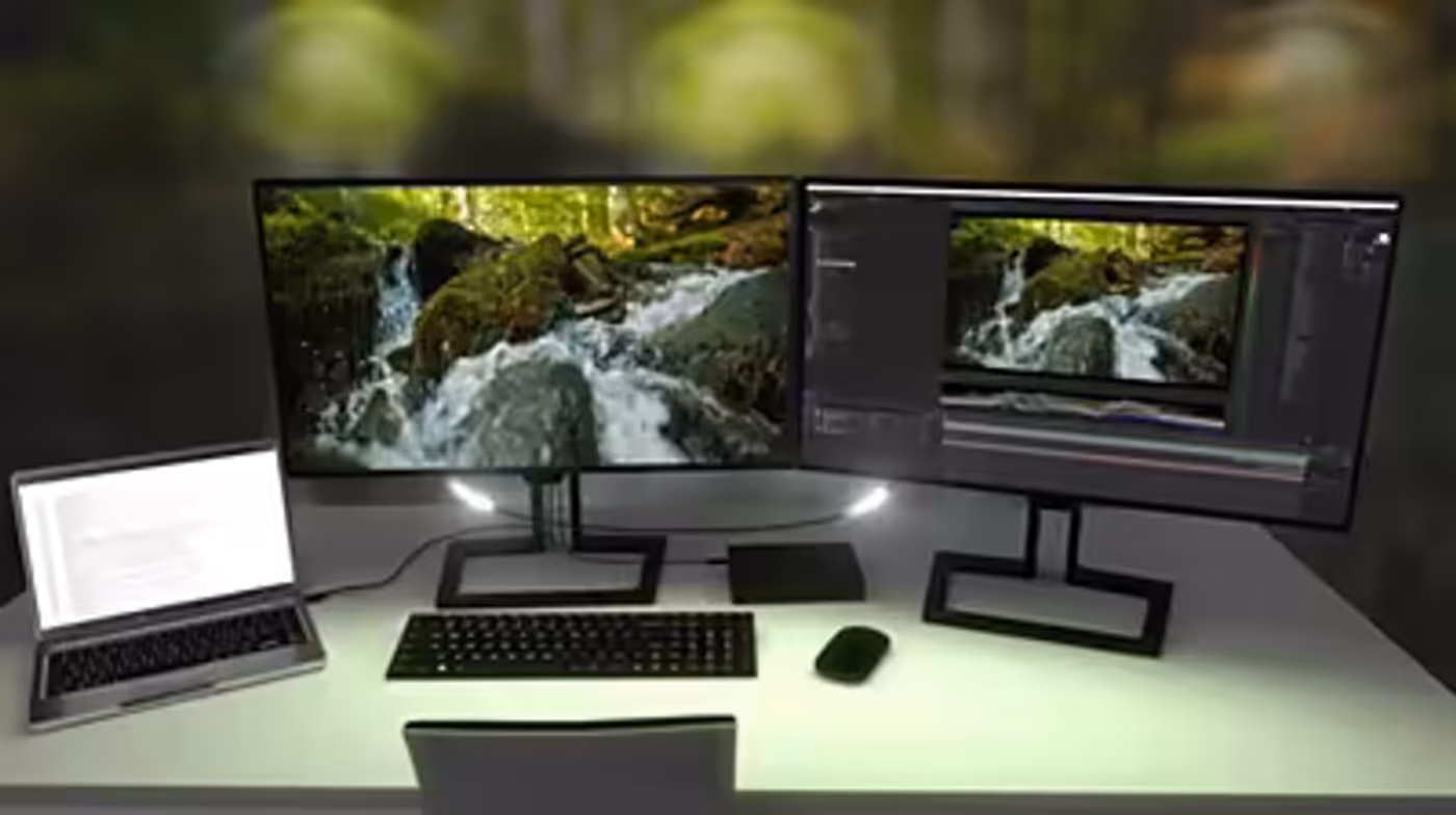 Diagram showing simple and powerful daisy chaining for multi-monitor setups