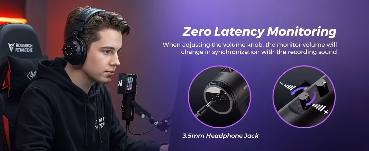 3.5mm headphone jack on the microphone used for real-time monitoring