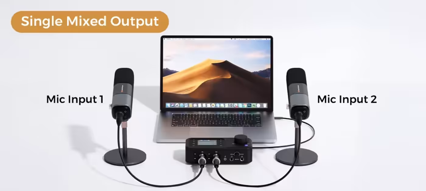 Multi-mic configuration connecting two AM25X units to one AMIX40U interface