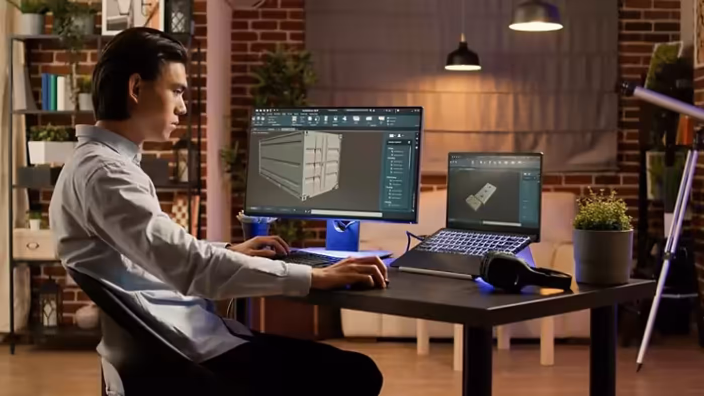 Product designer working on a detailed 3D model with realistic textures