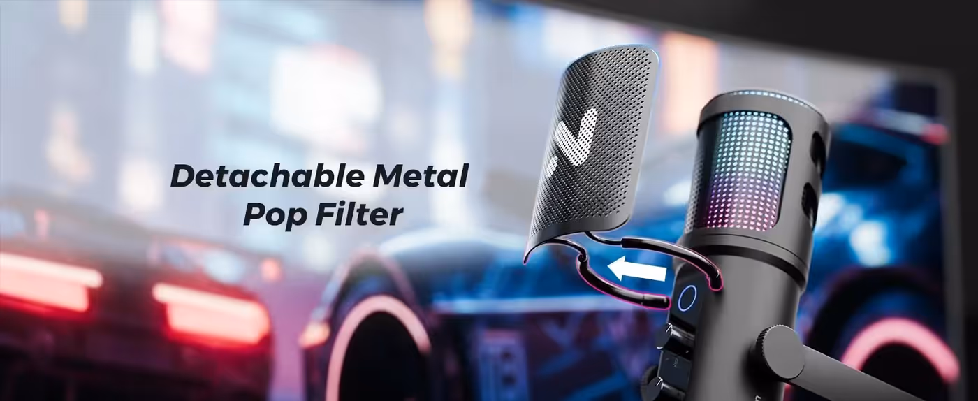 AM30U microphone illuminated in one of its eight RGB lighting modes