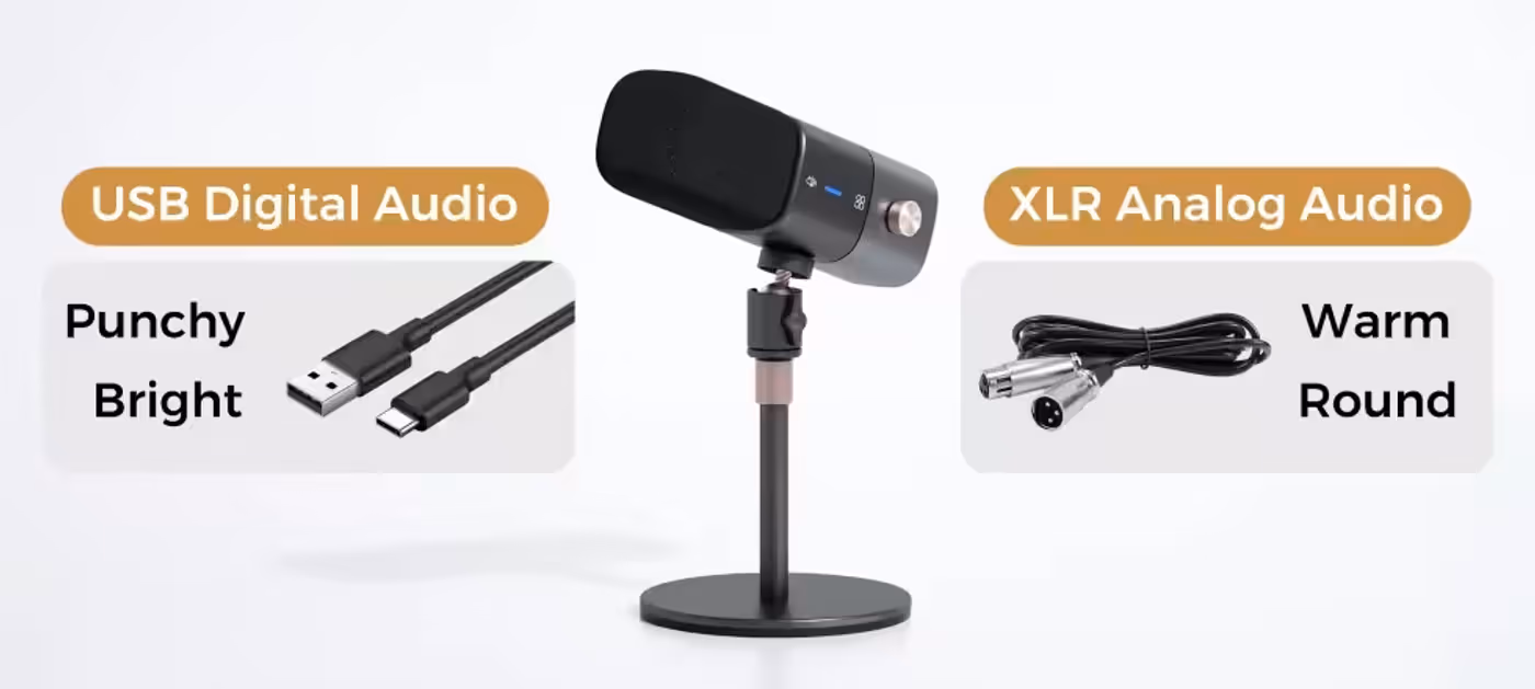 Audio sound profile comparison between modern USB digital tone and warm XLR broadcast tone
