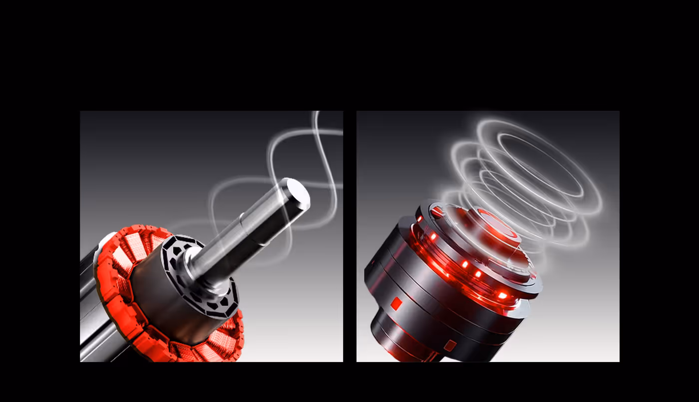 Detailed view of the motor design featuring ultra-low inertia and zero-cogging technology